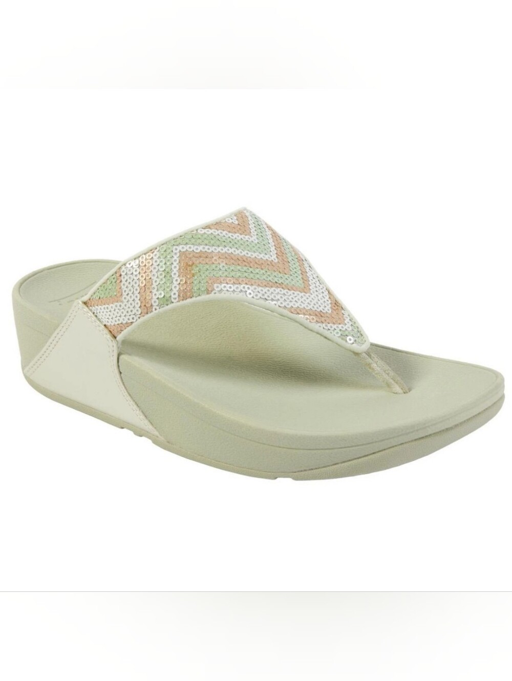 FITFLOP Sequin Zigzag Chevron Comfort Thong Sandals In Mint Green, NIB, 8